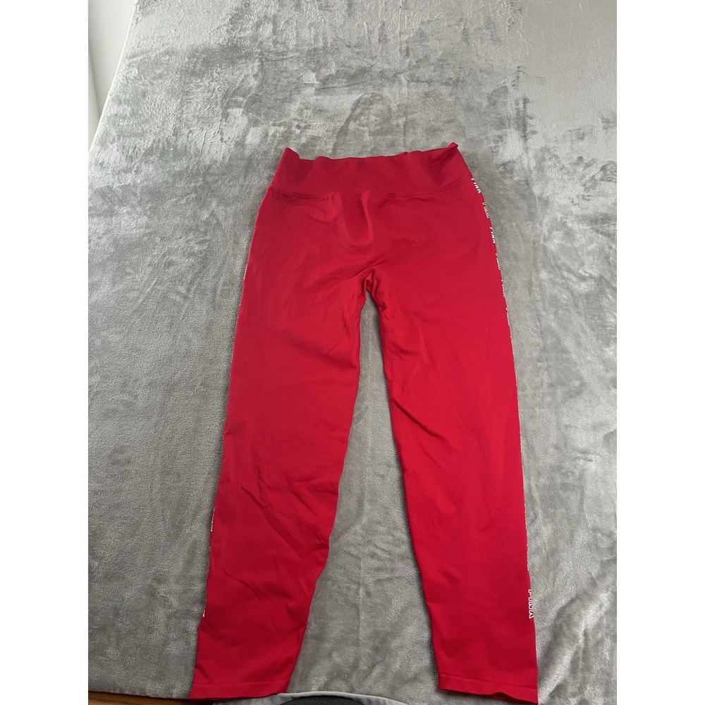 PINK Womens  Leggings XL Red High Rise Athletic Yoga Pants Logo Side Active